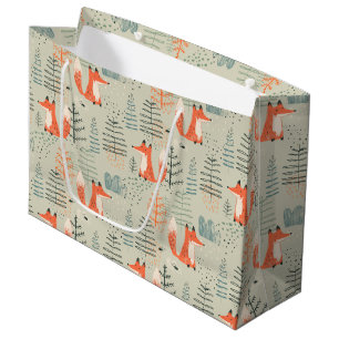 Cute Doodle Fox Forest Woodland Pattern Large Gift Bag