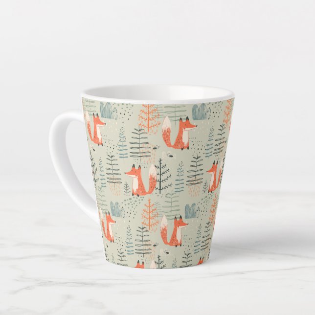 Cute Doodle Fox Forest Woodland Pattern Latte Mug (Left Angle)