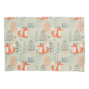 Cute Doodle Fox Forest Woodland Pattern Pillowcase