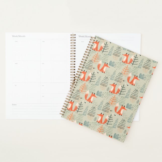 Cute Doodle Fox Forest Woodland Pattern Planner (Display)
