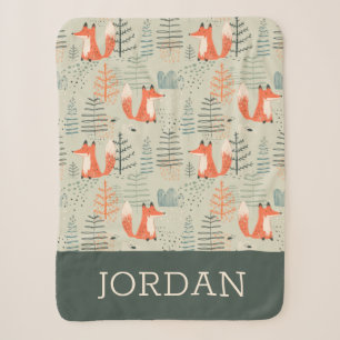 Cute Doodle Fox Forest Woodland Pattern Sherpa Blanket