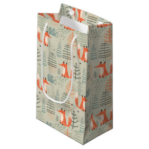 Cute Doodle Fox Forest Woodland Pattern Small Gift Bag