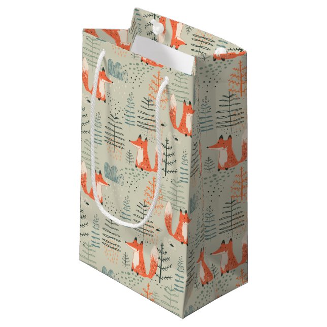 Cute Doodle Fox Forest Woodland Pattern Small Gift Bag (Front Angled)