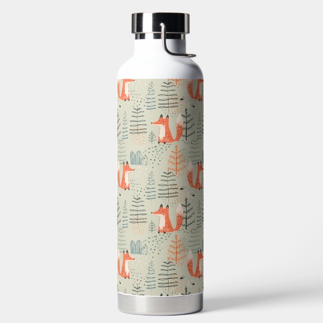 Cute Doodle Fox Forest Woodland Pattern Water Bottle (Left)