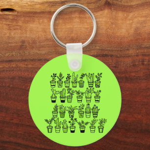 Cute Doodle Green Plants in Pots T-Shirt Key Ring