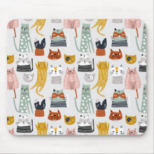 Cute Doodle Hand Drawn Cat Pattern Mouse Pad