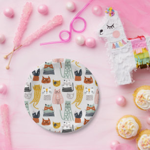 Cute Doodle Hand Drawn Cat Pattern Paper Plate
