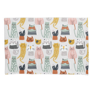 Cute Doodle Hand Drawn Cat Pattern Pillowcase