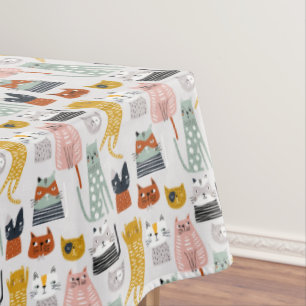 Cute Doodle Hand Drawn Cat Pattern Tablecloth