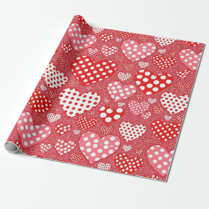 Cute Doodle Heart in Red Black and White Wrapping Paper