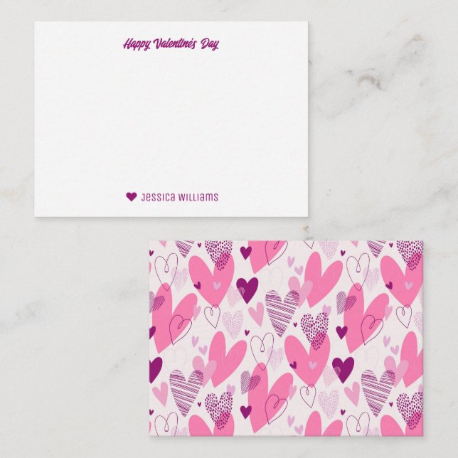 Cute Doodle Heart Pattern Pink Valentine's Day Card (Front/Back)
