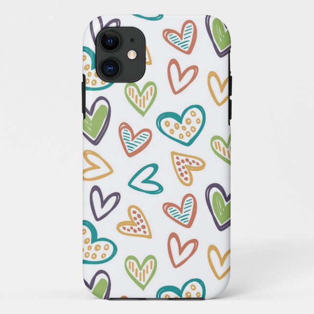Cute Doodle Hearts | Colourful Custom iPhone case (Back)