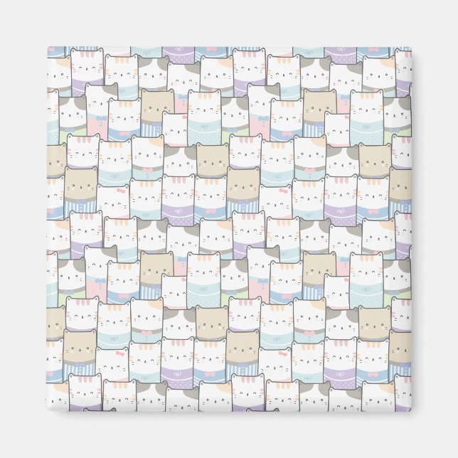 Cute Doodle Kitten Faces Pattern Magnet (Front)