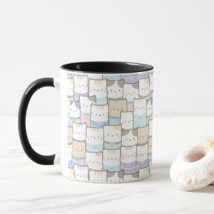 Cute Doodle Kitten Faces Pattern Mug