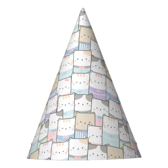 Cute Doodle Kitten Faces Pattern Party Hat (Front)