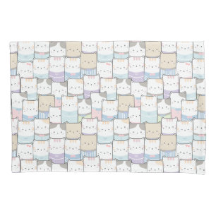 Cute Doodle Kitten Faces Pattern Pillowcase