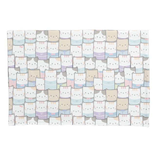 Cute Doodle Kitten Faces Pattern Pillowcase (Front)