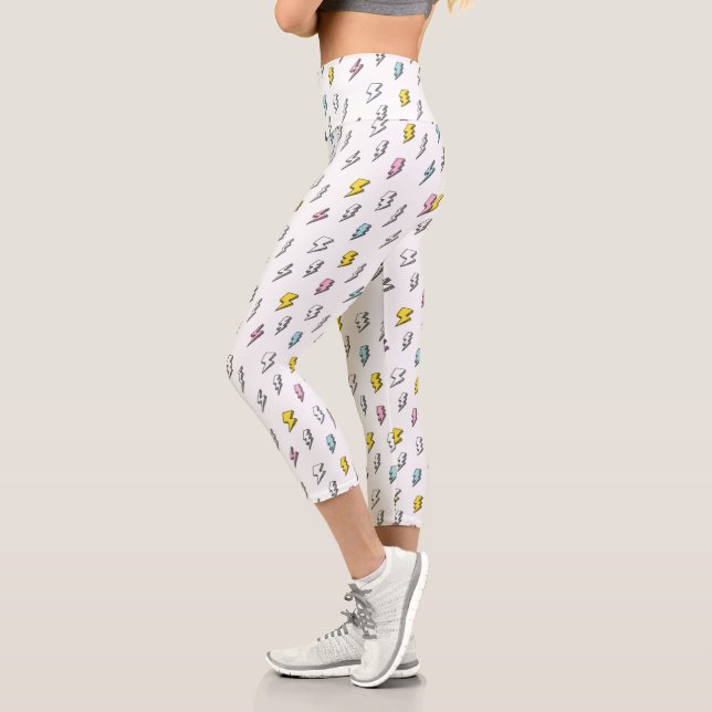 Cute Doodle Lightning Bolt Pattern Capri Leggings (Left)