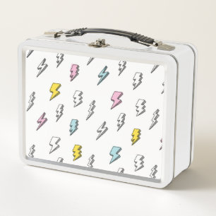 Cute Doodle Lightning Bolt Pattern Metal Lunch Box