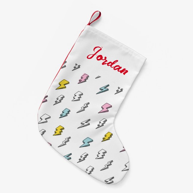 Cute Doodle Lightning Bolt Pattern Small Christmas Stocking (Front (Hanging))