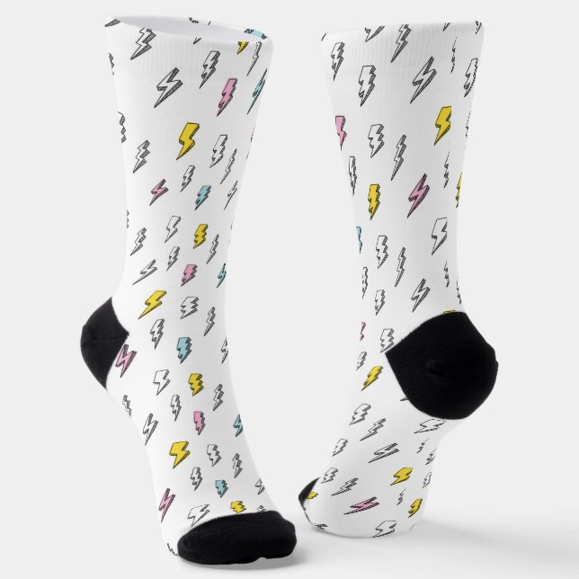 Cute Doodle Lightning Bolt Pattern Socks (Angled)