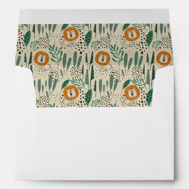 Cute Doodle Lion Jungle Rainforest Pattern Envelope (Back (Bottom))