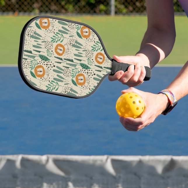 Cute Doodle Lion Jungle Rainforest Pattern Pickleball Paddle (Insitu)