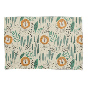 Cute Doodle Lion Jungle Rainforest Pattern Pillowcase