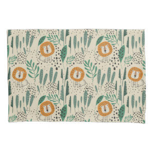 Cute Doodle Lion Jungle Rainforest Pattern Pillowcase