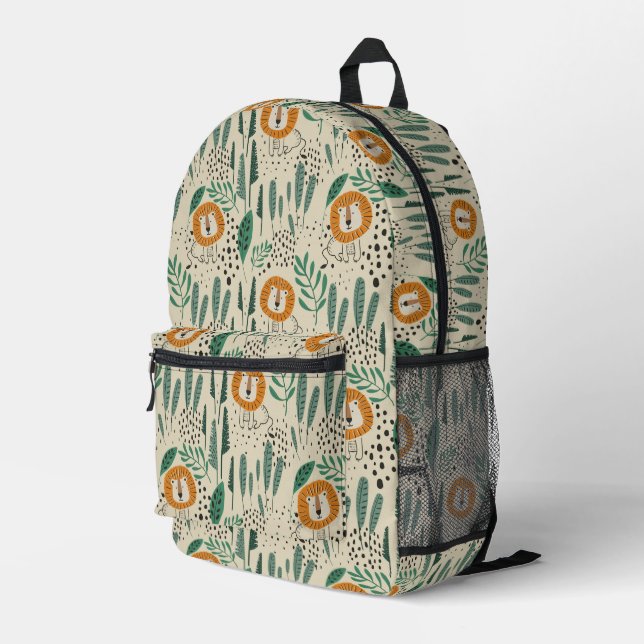 Cute Doodle Lion Jungle Rainforest Pattern Printed Backpack (Back Corner Right)