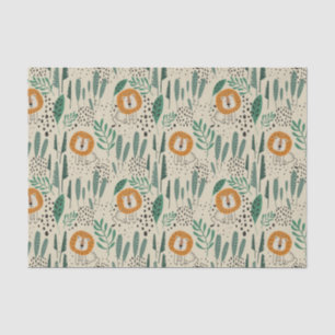 Cute Doodle Lion Jungle Rainforest Pattern Tissue Paper