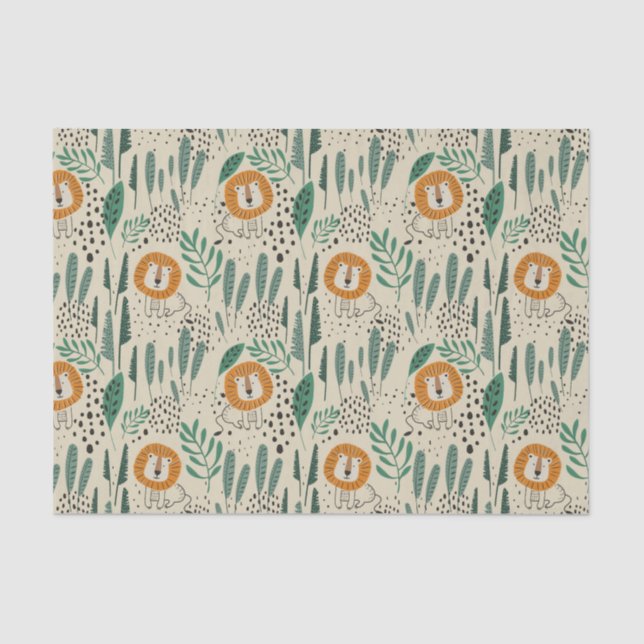 Cute Doodle Lion Jungle Rainforest Pattern Tissue Paper (Front)