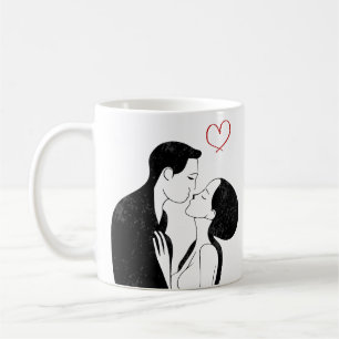 Cute Doodle Love Heart Romantic Couple Kiss Coffee Mug