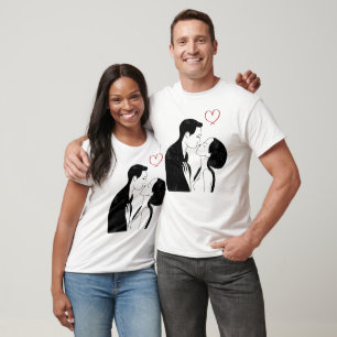 Cute Doodle Love Heart Romantic Couple Kiss T-Shirt