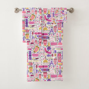Cute Doodle Manicure Pattern Bath Towel Set