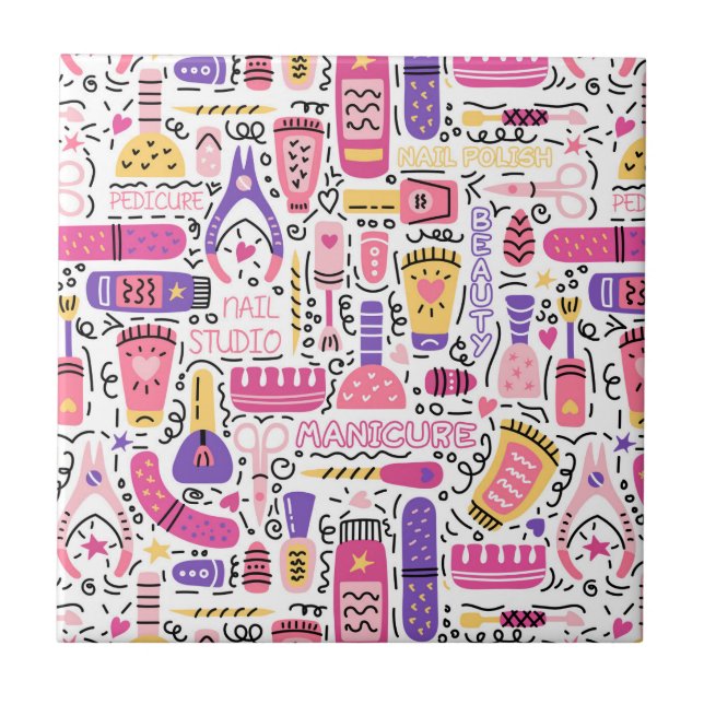Cute Doodle Manicure Pattern Ceramic Tile (Front)