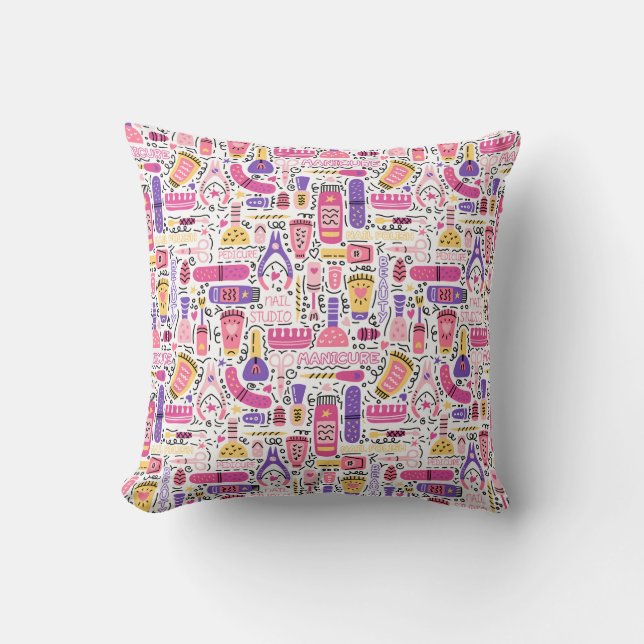 Cute Doodle Manicure Pattern Cushion (Front)