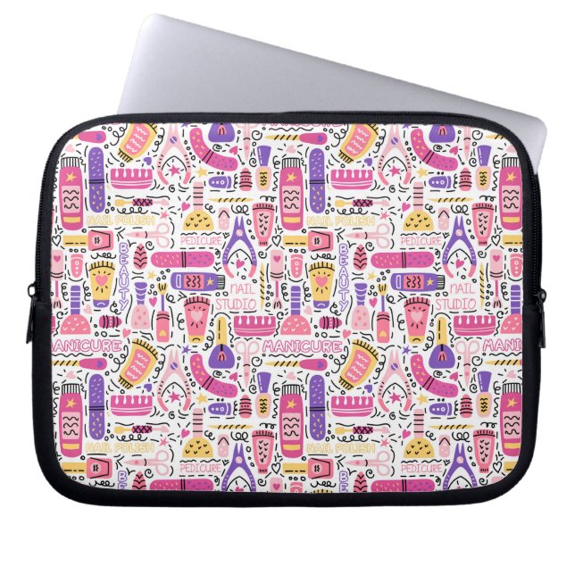 Cute Doodle Manicure Pattern Laptop Sleeve (Front)