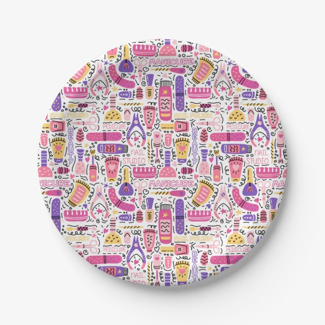 Cute Doodle Manicure Pattern Paper Plate (Front)