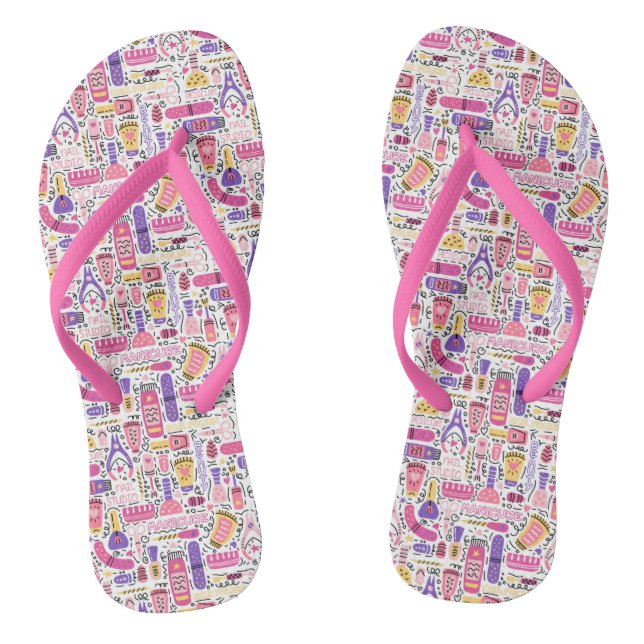 Cute Doodle Manicure Pattern Thongs (Footbed)