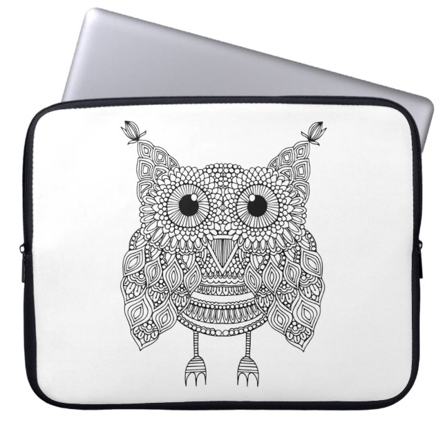 Cute Doodle Owl Laptop Sleeve (Front)