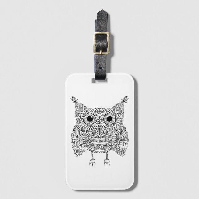 Cute Doodle Owl Luggage Tag (Front Vertical)