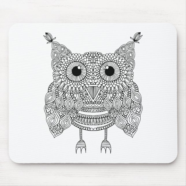 Cute Doodle Owl Mouse Pad (Front)