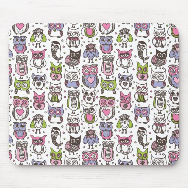 Cute doodle owl pattern mouse pad (Front)