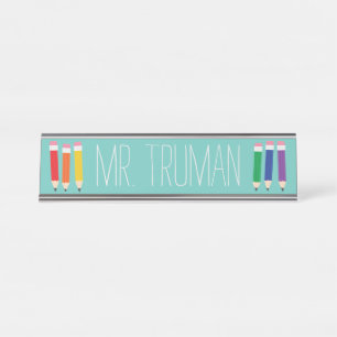 Cute Doodle Pencils Teacher Name Plate