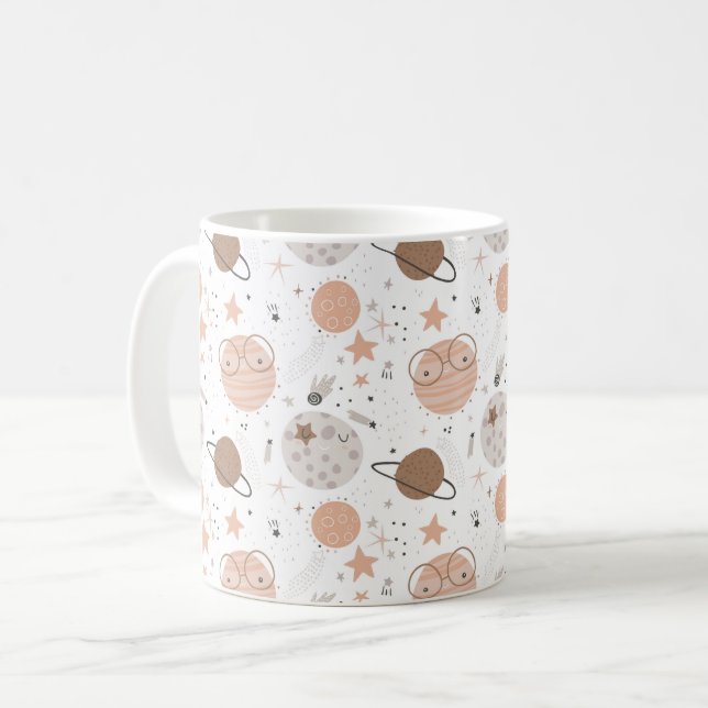Cute Doodle Planet Pattern Coffee Mug (Front Left)