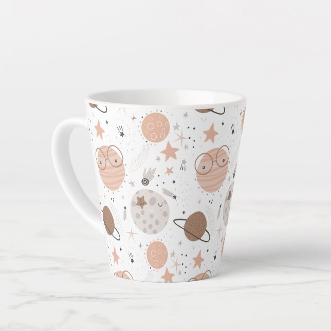 Cute Doodle Planet Pattern Latte Mug (Left Angle)