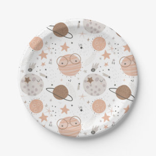 Cute Doodle Planet Pattern Paper Plate