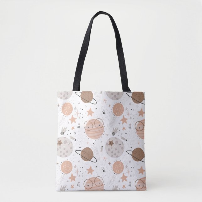 Cute Doodle Planet Pattern Tote Bag (Front)