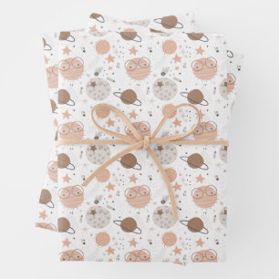 Cute Doodle Planet Pattern Wrapping Paper Sheet